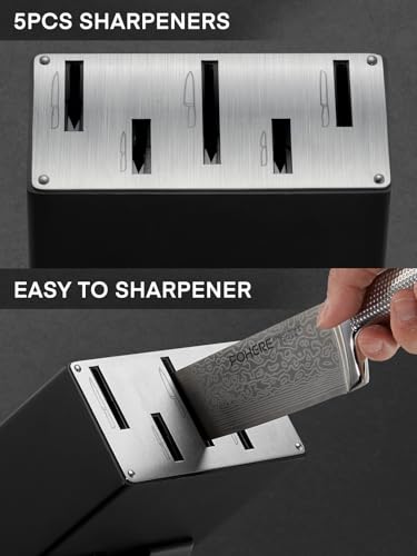 FOHERE Set Coltelli da Cucina Professionale con Tecnologia Avanzata di Affilacoltelli, 7 Pezzi, Coltelli da Cucina in Acciaio Inossidabile, Ceppo Coltello in Legno, Forbici da Cucina - immagine 4