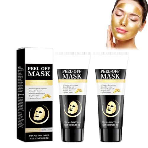 Maschera Oro Straffante Peel-Off per Il Viso, Maschera Viso Al Collagene Anti-Rughe, Dona Compattezza E Idratazione Alla Pelle Del Viso, Riduce Le Rughe, Le Linee Sottili E Pulisce I Pori, 2 Pezzi