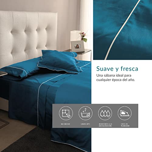 Miniatura 2 de Don Descanso - Sábana Encimera Algodón 100 Azul Marino 180 Hilos Para Camas 135 140cm Y Hasta 34cm Grosor . Fácil Planchado Y Lavable 30 . Fresca, Transpirable Y Suave Disponible Varios Tamaños