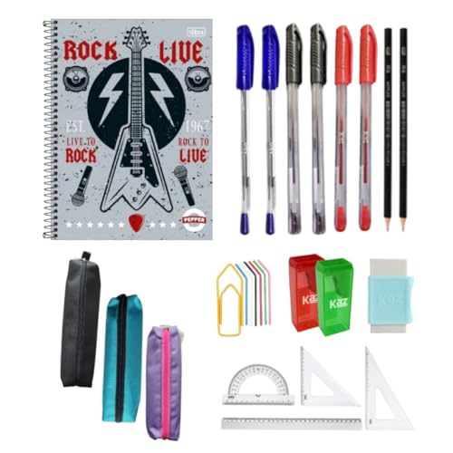 Kit Material Escolar Juvenil Adulto Fundamental Médio Colegial Faculdade Masculino Estojo Caderno