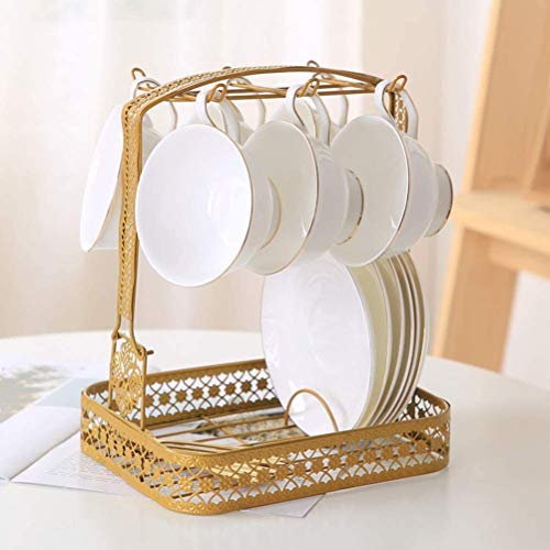 Piscepio Mug Holder Coffee Rack Coffee Cup Holder Tea Set Stand Dishes Organizer Wrought Iron Mug Drainer Storage Drying Rack Organizer Desktop Rack Stand (Bronze Gold)