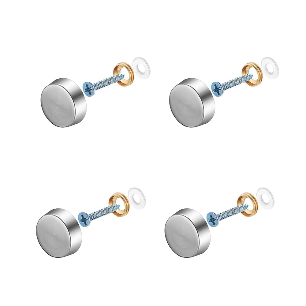 Leliafleury 4 Sets Copper Mirror Screws 25mm Decorative Cap Covers Mirror Screws Caps for Bath Plates Tables Wardrobes Furniture Bright Sliver
