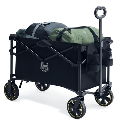 TIMBER RIDGE Chariot Camping Pliable 200L avec Porte-gobelet Poignée Réglable Chariot de Jardin pour Tous Les Terrains Extérieur Camping Shopping Pêche...