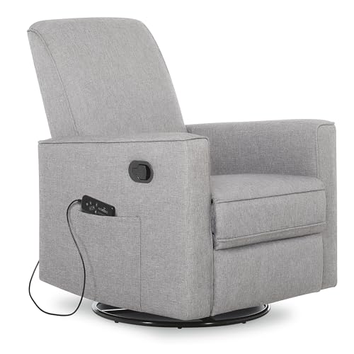 Evolur Raleigh Glider with Massager in Charcoal, Upholstered Plush Seating 360° Swivel Glider Rocking Chair, FSC Certified, Greenguard Gold & JPMA Certified Nursery Glider Recliner