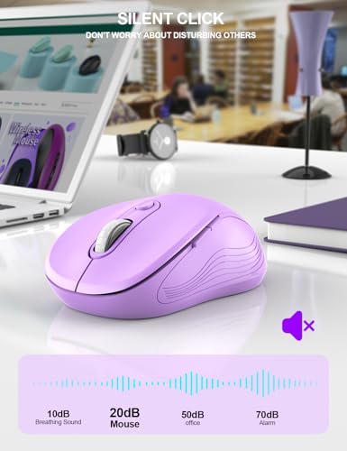 Image of Trueque Wireless Mouse for Laptop, Ergonomic 6-Button Mouse, Lavender | 2.4GHz USB receiver, back /forward buttons, 3 adjustable DPI levels, silent clicks, USB-C adapter, Windows /Mac /Chrome OS /Linux