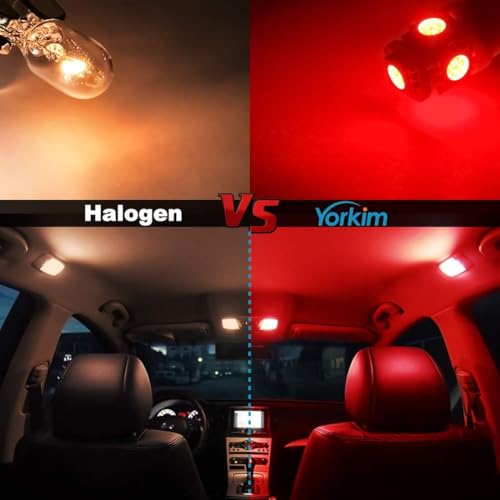 Yorkim 194 LED Bulbs Red Super Bright New 5th Generation, T10 168 LED Bulb for Car Interior Dome License Plate Map Door Courtesy Lights W5W 2825, Pack of 20