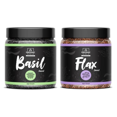 Image of Organic Box Raw Basil and Flax Seeds for Weight Loss | Sabja Seed, Takmuria Seeds 250gm Each (Jar Pack) - Diwali Gift Pack (500gm)