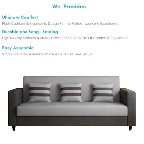 Image of Casaliving Amara 3 Seater Sofa Set for Living Room (Black Grey Colour Fabric) Premium Fabric Sofa