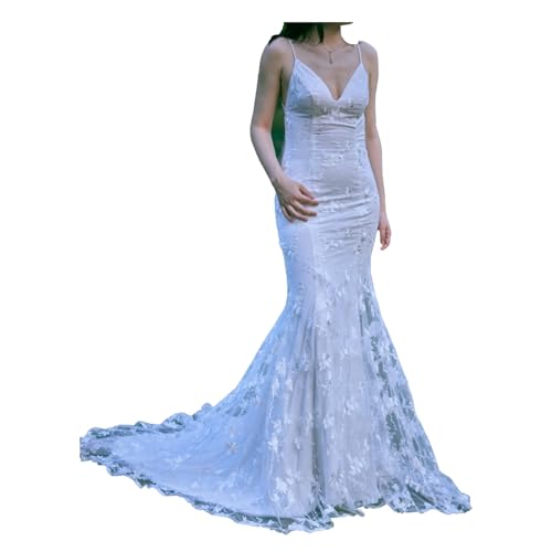 Pefantal WD001 Lace Applique Wedding Dresses For Bride Spaghetti Straps Mermaid V Neck Open Back Bodycon Long Bridal Gown thumb #6