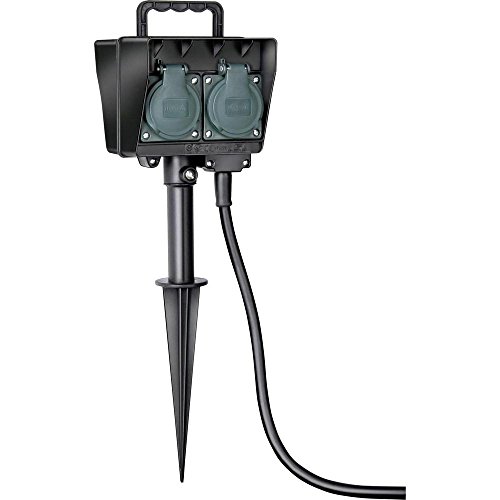 Brennenstuhl Garten-/Außendose 4-Fach mit Erdspieß (wetterfester Kunststoff, Außensteckdose mit wasserdichtem Gehäuse, Kabel 1,4m) französisches Stecksystem