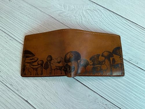 Mushroom leather wallet, mushroom pattern handmade leather wallet, Mushroom art present for men3