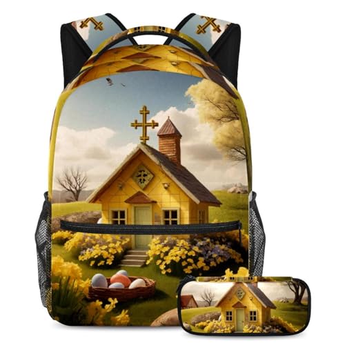 Ensemble cartable et sac à dos jaune maison de Pâques pour offrir