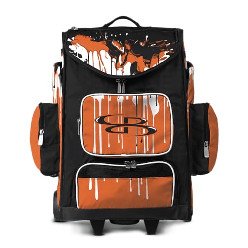 Boombah Ultrapack Hybrid Rolling Bat Bag - Wheeled & Backpack Version - Graffiti Drip Black/Orange/White