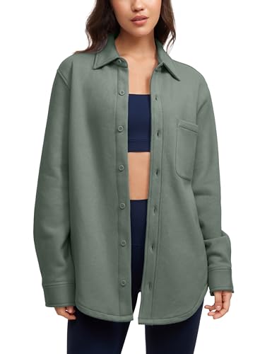 CRZ YOGA Womens Fleece Shacket Jackets Fall Warm Casual Long Sleeve Button Down Shirts with Pocket