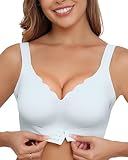 LUXMAY Wireless Push Up Bras for Women Front Closure Seamless Small Bust Women Brassiere with Extender Blue XL