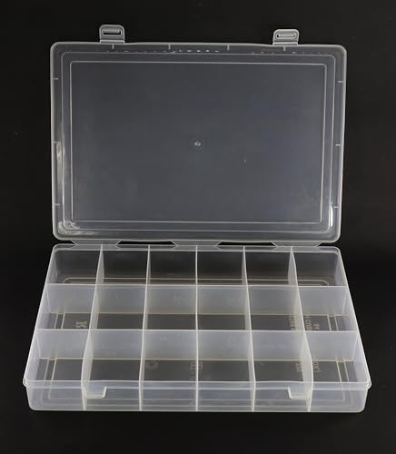 Image of NMII Multipurpose Plastic Storage Box with Partitions | Transparent Organizer with Secure Lid | Ideal for Stationery, Craft Supplies, Tools, and Jewellery, Accessories | Lightweight-(18 Partitions)