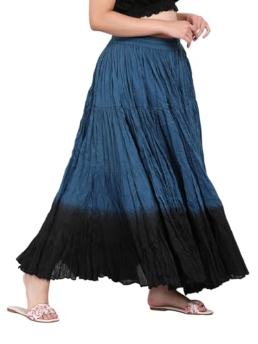 Wevez 25 Yard Cotton Skirt for Women | Boho Gypsy Long Belly Dance Skirt | Festival & Renaissance Maxi Skirt, Teal/Black