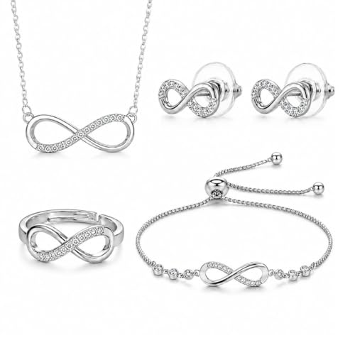 Image of Nilu's Collection Infinity Bracelet, Pendant, Ring and Earring set for Women | AD Stone | Anti Tarnish | Light Weight