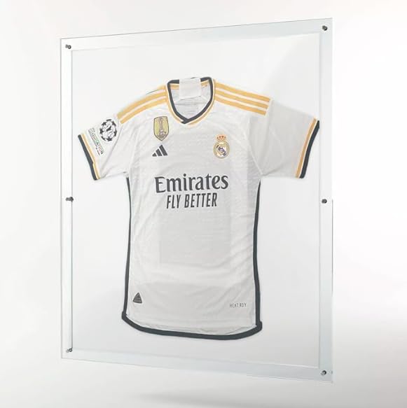 EstudioPlast Rahmen für Fußballtrikot – Premium Kristall-Acryl Display 70x80 cm mit vollständigem 10 mm Rahmen und Wandmontage