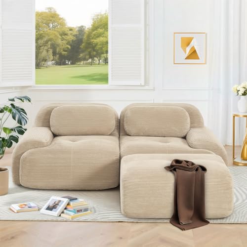 SoarFlash Modernes modulares Sofa, Kordtstoff-Oberfläche, Tiefe Sitzfläche + breite Armlehnen, werkfertig, 2-Sitzer Ecksofa, Beige SoarFlash Modernes modulares Sofa, Kordtstoff-Oberfläche, Tiefe Sitzfläche + breite Armlehnen, werkfertig, 2-Sitzer Ecksofa, Beige