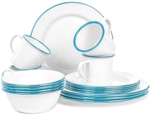 Red Co. 16-Piece Enamelware Metal Dinnerware Set...