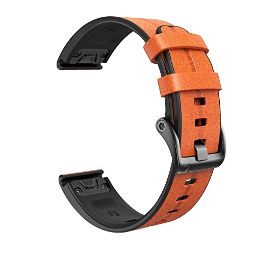 Bracelet cuir marron silicone 22mm pour montre Garmin Fenix 5 6 7