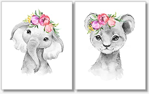 Baby Safari Animals Wall Art Prints - Safari Nursery Decor - Set Of 4 - Zoo Jungle Animal Pictures - Watercolor Boys Girls Room Posters - Unframed - (8X10) #TOP6