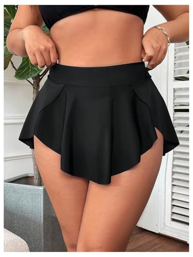 SHENHE Women's Plus Size Ruffle Swim Skirt High Waisted Asymmetrical Hem Flowy Skirted Swimsuit Bottom3