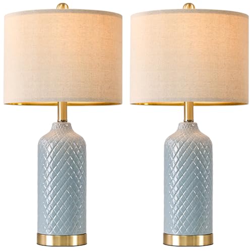 G-SAFAVA 24.25" Modern Ceramic Blue Table Lamps Set of 2 for Living Room, Farmhouse, Bedside, Coastal Bedroom, Side & End Tables - Image 8