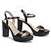 DOBOLIN Wide Width Black Heels for Women Block Chunky Platform High Heels Open Toe Fashion Wedding Party Ankle Strap Dress Sandals Shoes, Size 8