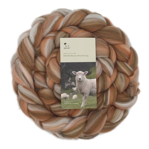 Image of DICHA Fine Merino Wool Roving - Hand-Dyed in Stunning Color Blends for Needle Felting, Wet Felting, Spinning, and Weaving - Soft Combed Top Fiber - 5oz - Mocha Caramel