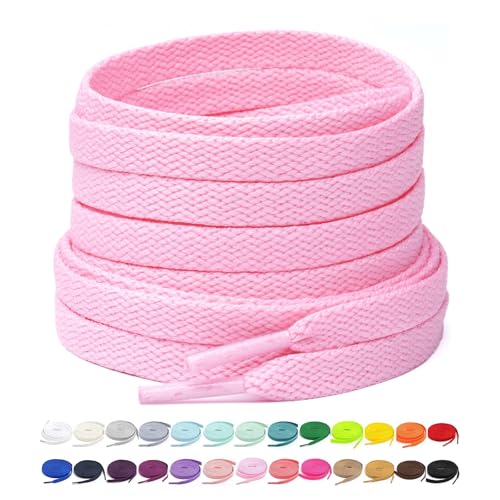 Stepace [2 Pairs Flat Shoe Laces for Sneakers 5/16' Width 30'-72' Length 26 Color Shoelaces Pink...