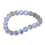  Bracelet Chakra Femme, Bracelets En Pierre De Lune Bleue Naturelle Bracelet En Cristal De Chakra De Yoga Lisse Flash Perlé Extensible Bracelet De Perles De Pierre Porte-Bonheur Pour Femmes Hommes