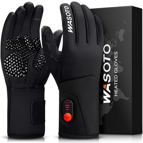 WASOTO Heated Gloves for Men Women,7.4V 22.2WH Electric Rechargeable Windproof Waterproof Touchscreen Heated Ski Gloves for Winter Outdoor Work Fishing Hiking Camping Cycling Driving Raynaud(L)