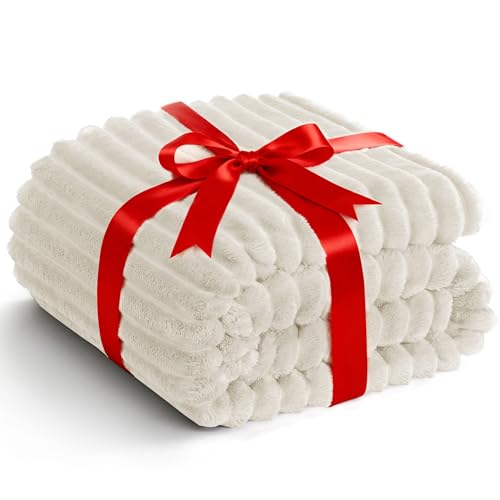WAVVE Kuscheldecke Flauschig Decke Klein Beige 130x150cm - weiche Flanell Fleecedecke, Sofadecke & Couchdecke, Warme Korddecke für Wohnzimmer Deko, Gemütlicher Sofaüberwurf Tagesdecke