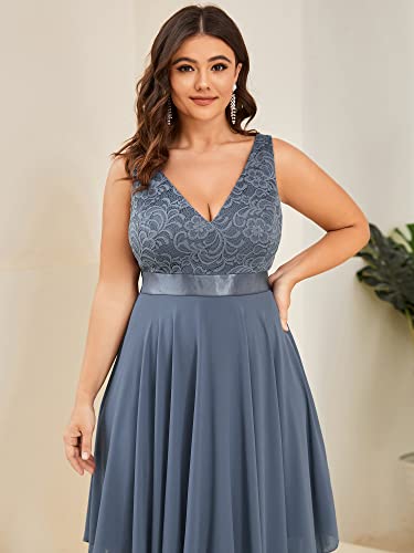 Image of Ever-Pretty Plus Women's V Neck Sleeveless Asymmetric Hem Lace Chiffon Short Summer Plus Size Wedding Guest Dresses