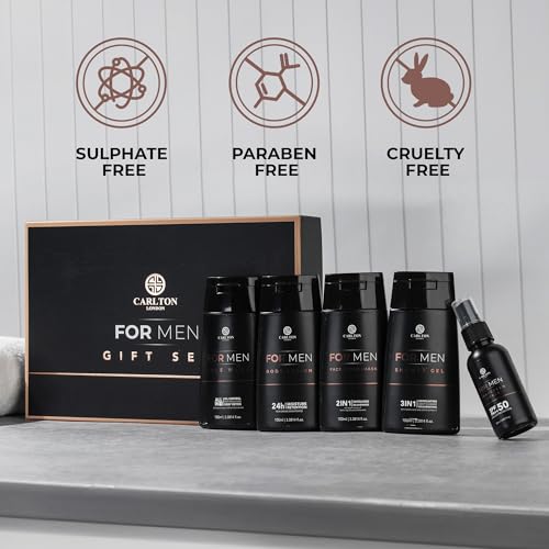 Image of Carlton London Men Gift Set 5 - Facewash, Body Lotion, Shower gel, Sunscreen spray, and Face scrub + mask | Cruelty free best for men and boys - 450ml