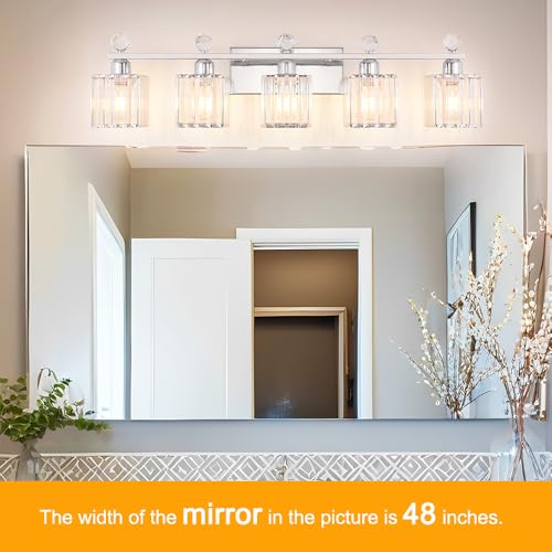 Image of Lxybcce Bathroom Vanity Lights Over Mirror - Easy Installation with Clear Guide, 5-Light Shadow-Free Design, Chrome Crystal Finish - for Modern Home Bathroom Lighting Fixtures in DIY Projects