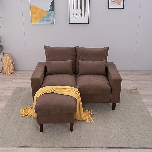 Panana Sectional Sofas, Corner Sofa 2 Seater and 3 Seater Seette Couch Loveseat (Brown Linen Fabric - Track Arm, 2 Seater with Footstool) - Image 4