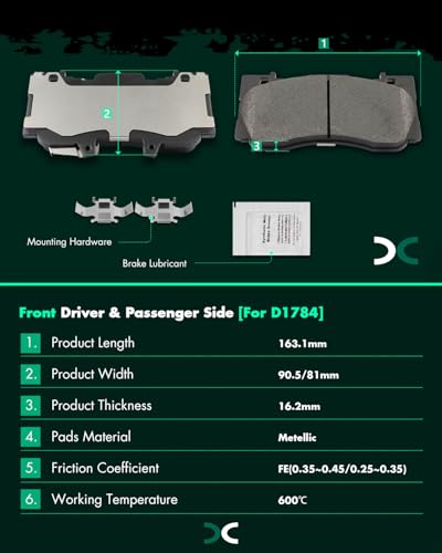 Image of SCITOO D1784 Front Metal Brake Pads Sets w /Hardware Replacement For Ford For Mustang 2015-2021