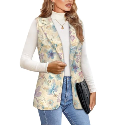 Womens Vest Blazer Sleeveless Vest for Ladies Work Lapel Collar Jacket Coat Casual Loose Long Blazer Jackets2