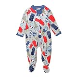 HonestBaby Sleep and Play Footed Pajamas One-Piece Sleeper Jumpsuit Zip-Front Pjs Organic Cotton for Baby Boys, Unisex, Ice Cream Independence, 6-9 Months