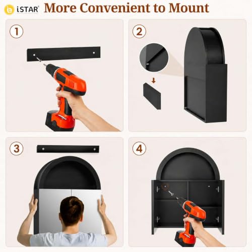 Image of iSTAR Premium Multipurpose Wall Mounted Storage Cabinet with Mirror, Bathroom Cabinet with Mirror /ABS Bathroom Storage Cabinet /Wall Mounted Bathroom Cabinet /Mirror with Storage for Bathroom (Black)