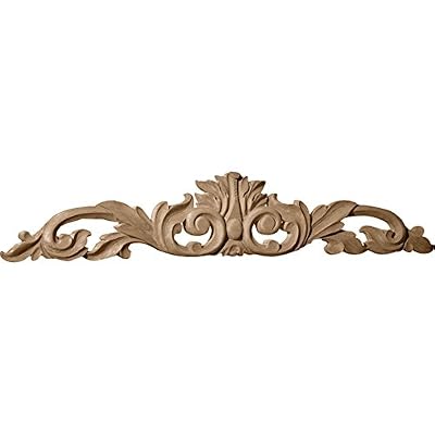Ekena Millwork ONL36X06X01LFCH Large Green Leaf Center with Scrolls Wood Onlays, 36 1/2"W x 6 1/4"H x 1"D, Cherry