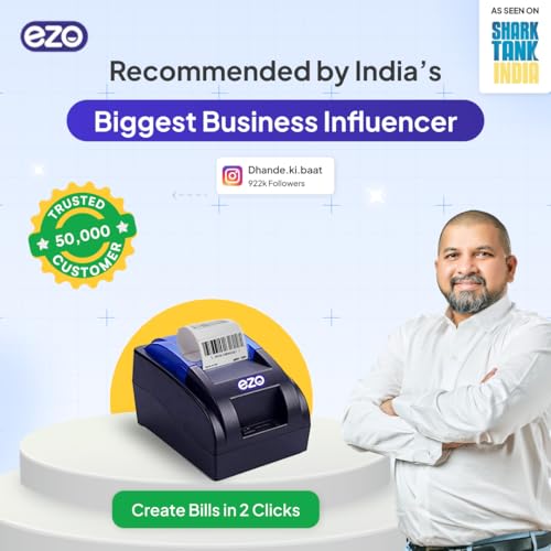 Image of EZO 58mm 2 Inch Wired Printer + Software Subscription Direct Thermal Billing Machine with USB & Bluetooth Connectivity, Software Subscription (60 Months) | 5 Rolls & QR Review Stand Included