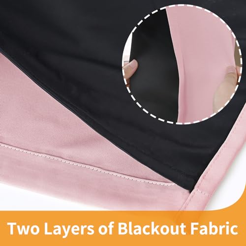 Image of YoungsTex Short 100% Blackout Curtains 45 Inches Length for Kids Bedroom, Thick Full Light Blocking Thermal Insulated Blackout Window Drapes with Liner, Baby Pink, 2 Panels, 42 X 45 Inch