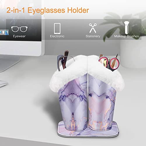 Image of FINTIE Plush Lined Double Eyeglasses Holder with Magnetic Base, Glasses Stand Case Organizer for Desk, Nightstand, Office