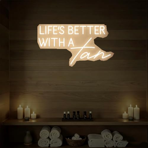 Image of Life Is Better With A Tan Led Dimmable Neon Sign for Home Bathroom Spa Beauty Cosmetic Salon Wall Decor,Spa Day Gifts for Women,Spa Products Aesthetic Center Salon Door Decorative