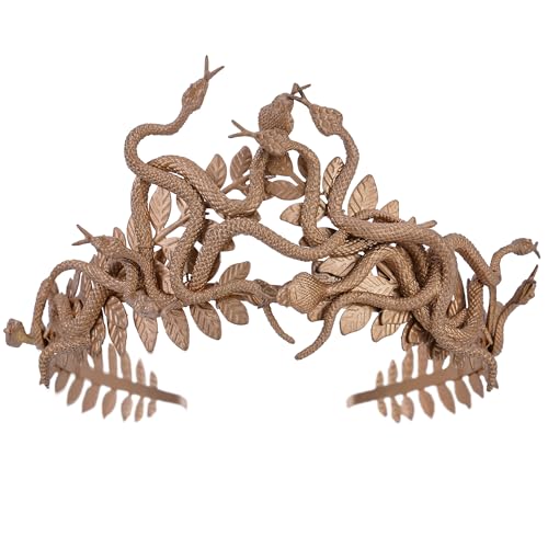 PartyforU Gold Medusa Schlangenkrone für Renaissance-Frauen-Cosplay griechische Göttin Kopfschmuck Medusa Stirnband mit Lorbeer für Halloween-Party
