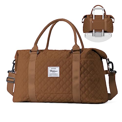 Reisetasche Damen Sporttasche Handgepäck Tasche Weekender Bag Schwimmtasche Wasserdicht Travel Bag Duffle Bag Fitnesstasche Frauen Kliniktasche für Flugzeug Reise Gym Bag,Gelb Braun